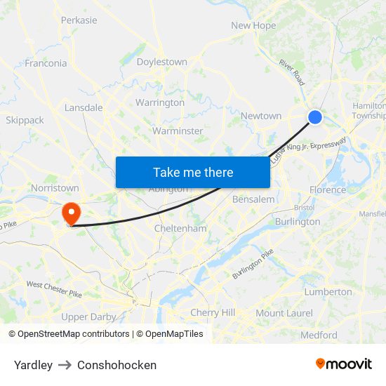 Yardley to Conshohocken map