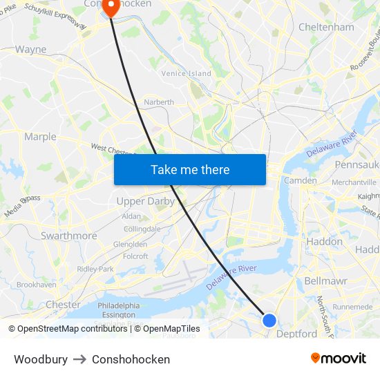 Woodbury to Conshohocken map