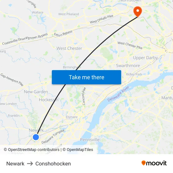 Newark to Conshohocken map