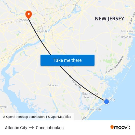 Atlantic City to Conshohocken map