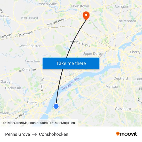 Penns Grove to Conshohocken map