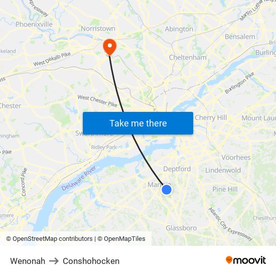 Wenonah to Conshohocken map