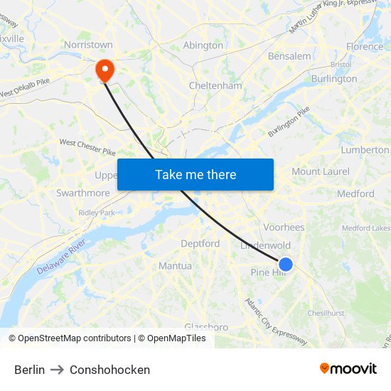 Berlin to Conshohocken map