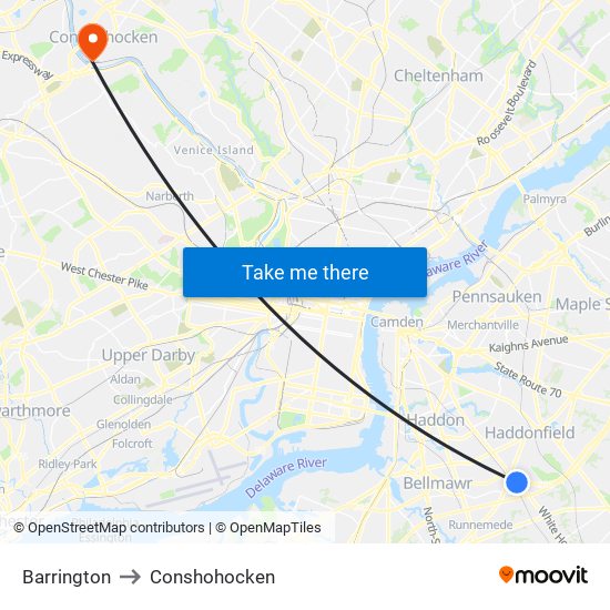 Barrington to Conshohocken map