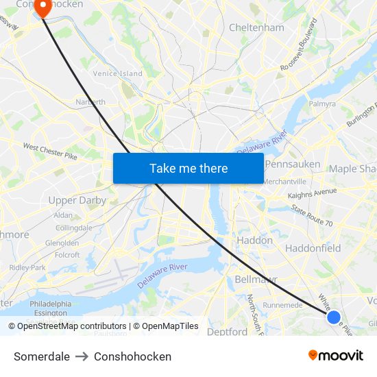 Somerdale to Conshohocken map