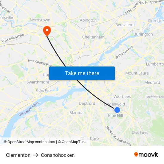 Clementon to Conshohocken map