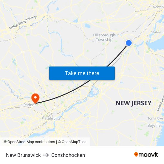 New Brunswick to Conshohocken map