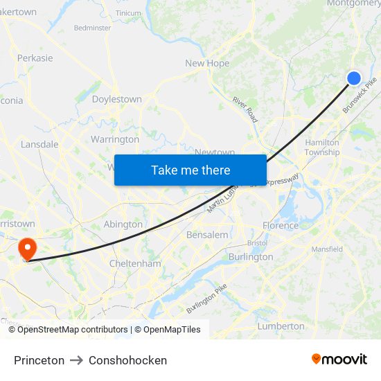 Princeton to Conshohocken map