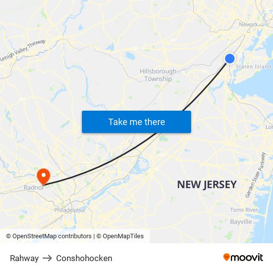 Rahway to Conshohocken map