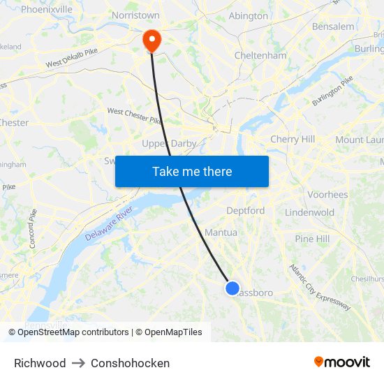 Richwood to Conshohocken map