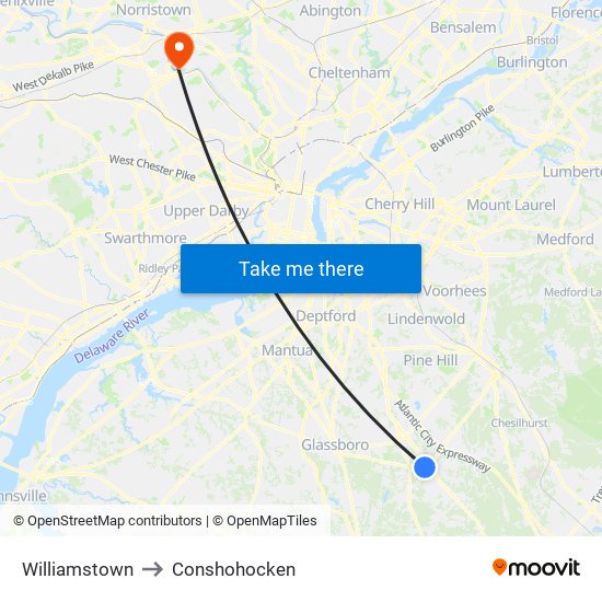 Williamstown to Conshohocken map