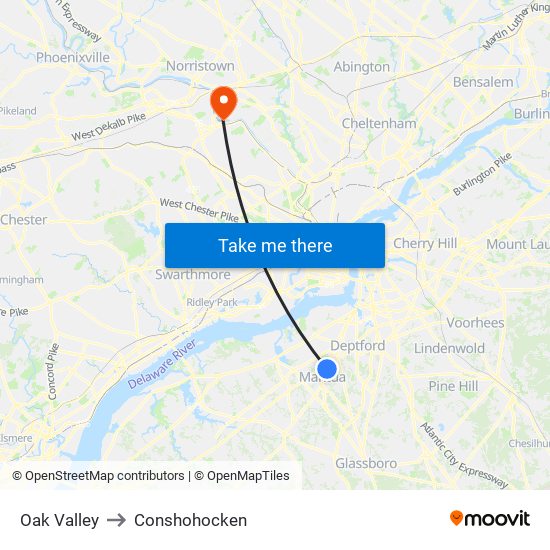 Oak Valley to Conshohocken map