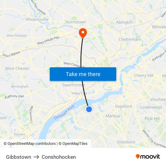Gibbstown to Conshohocken map