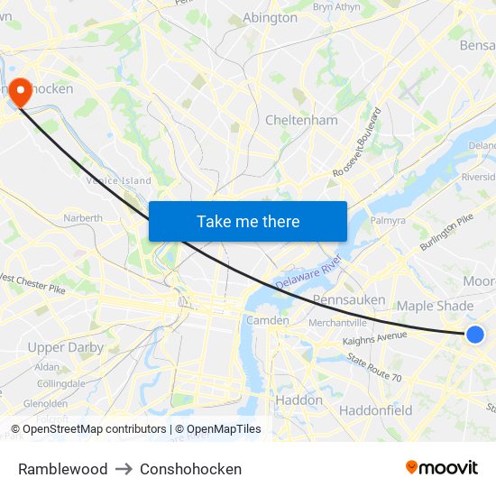 Ramblewood to Conshohocken map