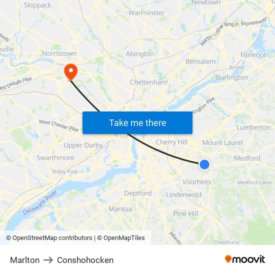 Marlton to Conshohocken map