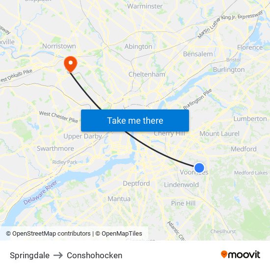 Springdale to Conshohocken map