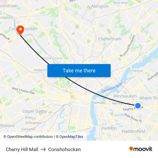 Cherry Hill Mall to Conshohocken map