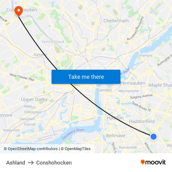 Ashland to Conshohocken map