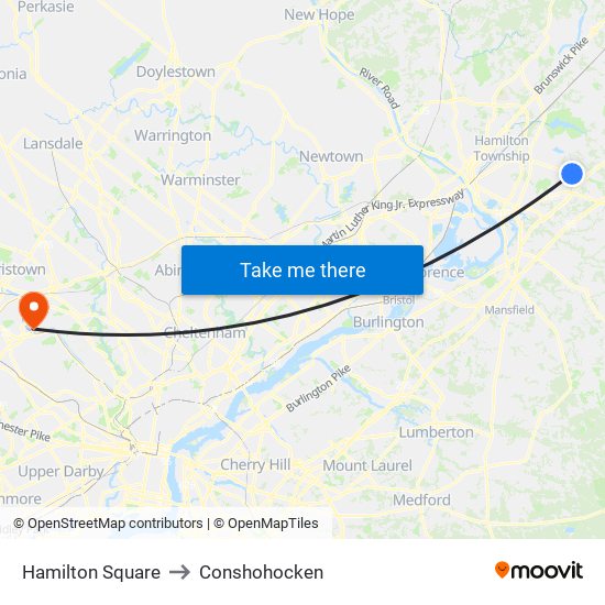 Hamilton Square to Conshohocken map