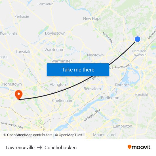 Lawrenceville to Conshohocken map