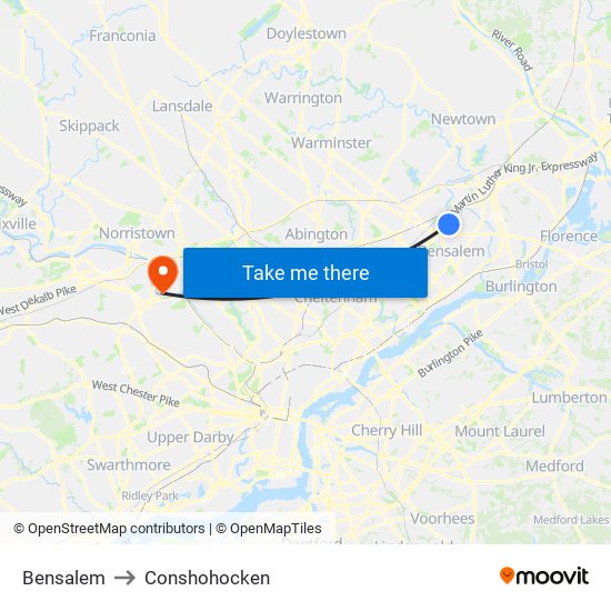 Bensalem to Conshohocken map