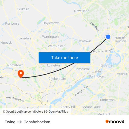 Ewing to Conshohocken map