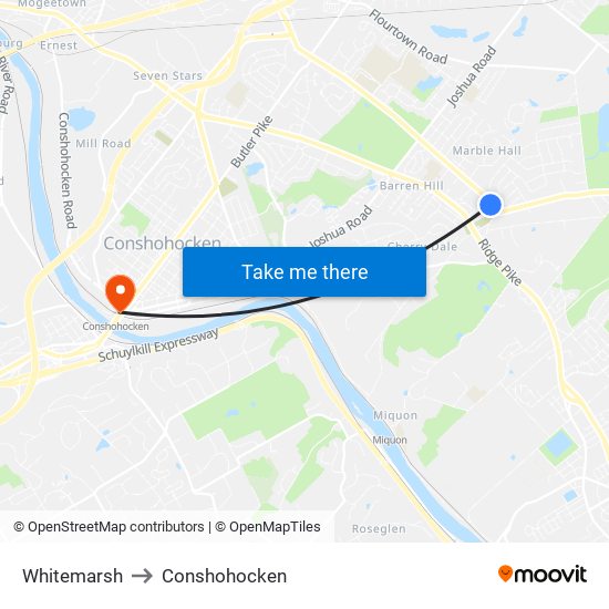 Whitemarsh to Conshohocken map