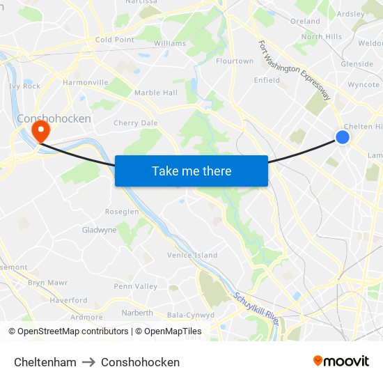 Cheltenham to Conshohocken map