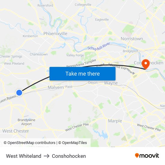 West Whiteland to Conshohocken map