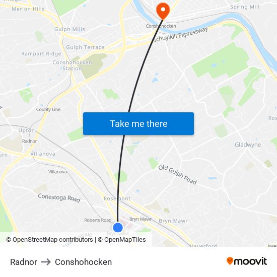 Radnor to Conshohocken map