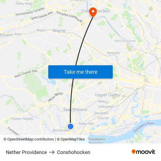 Nether Providence to Conshohocken map