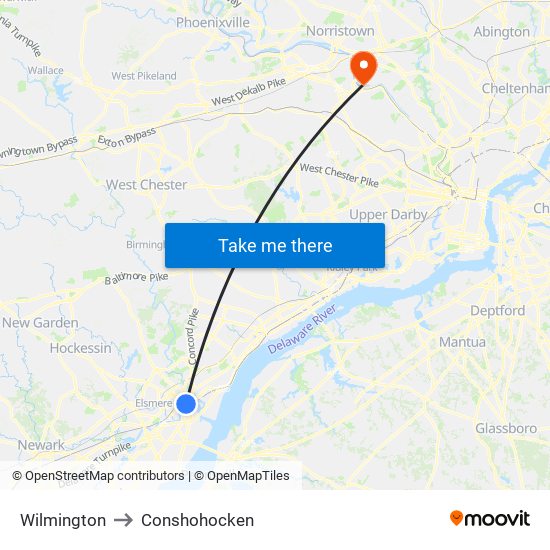 Wilmington to Conshohocken map