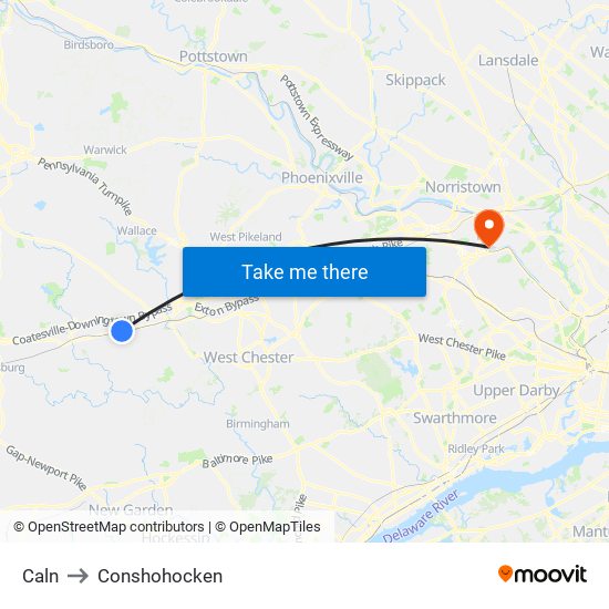 Caln to Conshohocken map