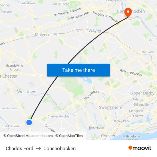 Chadds Ford to Conshohocken map