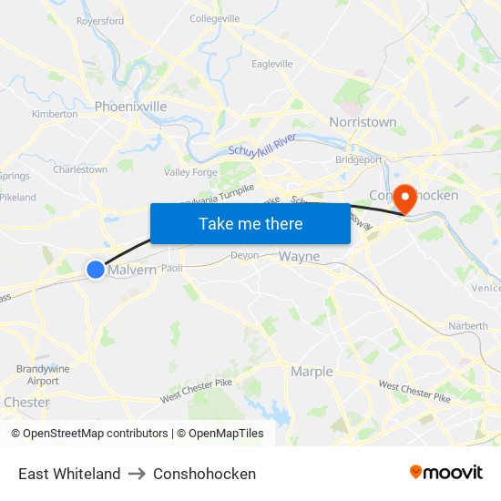 East Whiteland to Conshohocken map