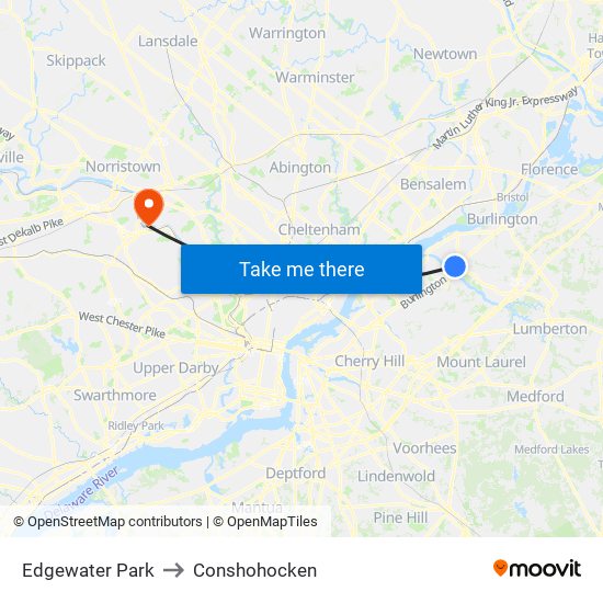 Edgewater Park to Conshohocken map