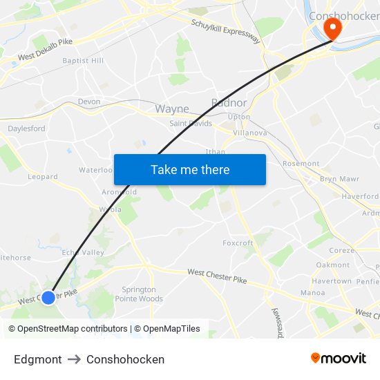 Edgmont to Conshohocken map