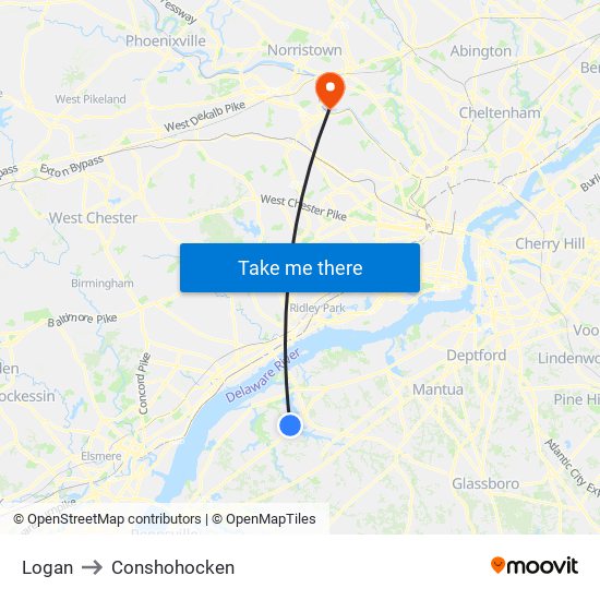 Logan to Conshohocken map