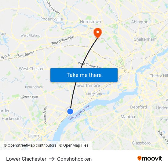 Lower Chichester to Conshohocken map