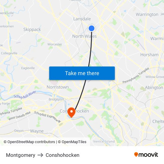 Montgomery to Conshohocken map