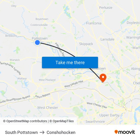 South Pottstown to Conshohocken map