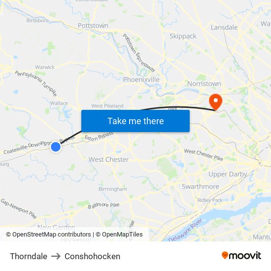 Thorndale to Conshohocken map