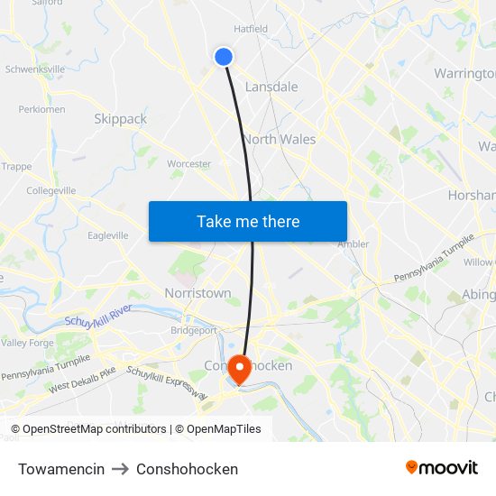 Towamencin to Conshohocken map