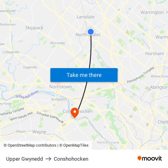 Upper Gwynedd to Conshohocken map