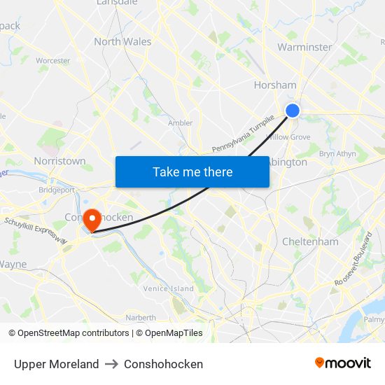 Upper Moreland to Conshohocken map