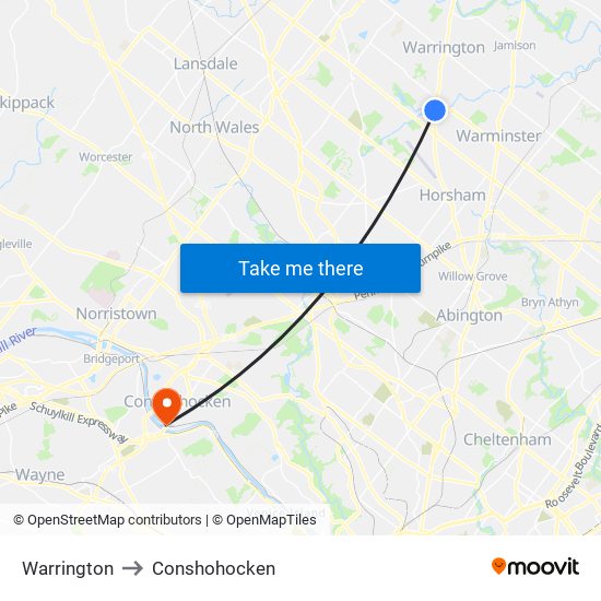 Warrington to Conshohocken map