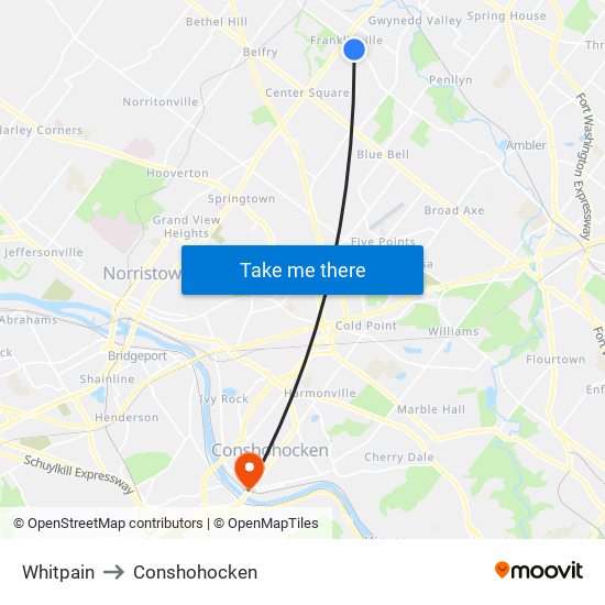 Whitpain to Conshohocken map