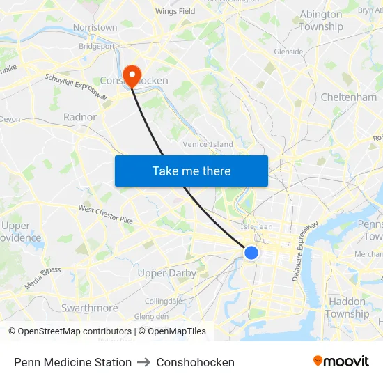Penn Medicine Station to Conshohocken map