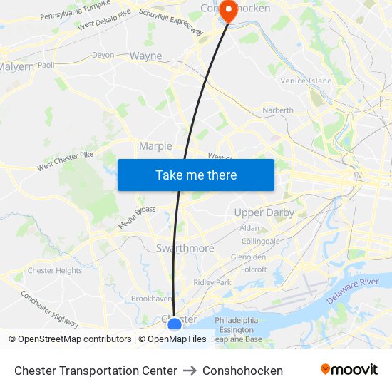 Chester Transportation Center to Conshohocken map