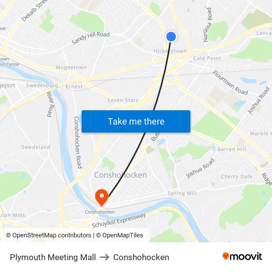 Plymouth Meeting Mall to Conshohocken map
